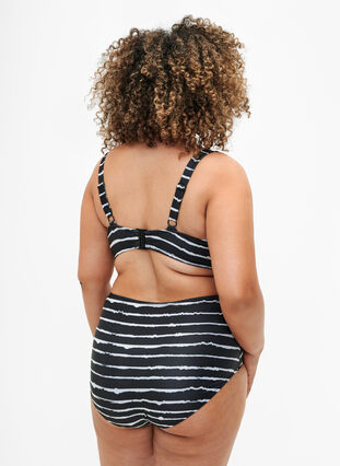 Gestreept bikinibroekje met hoge taille, Black White Stripe, Model image number 1