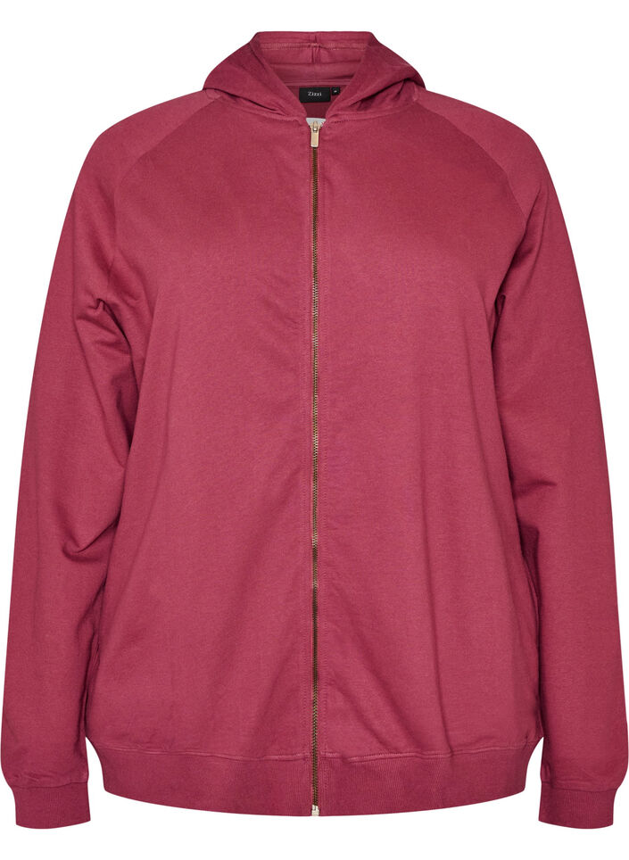 Sweat &agrave; capuche zipp&eacute; avec imprim&eacute; au dos, Bordeaux, Packshot image number 0