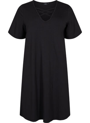 Robe de nuit à manches courtes col en V, Black, Packshot image number 0