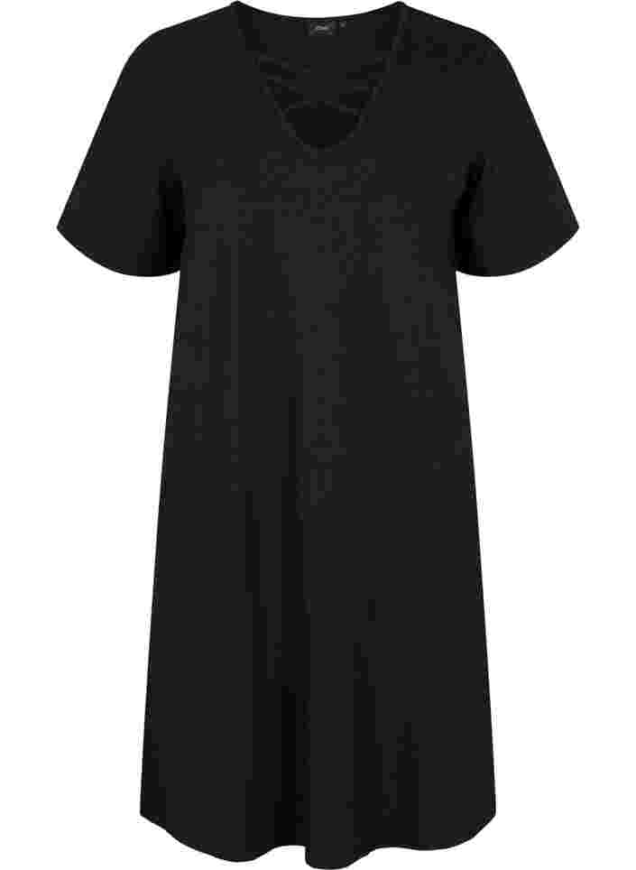 Robe de nuit à manches courtes col en V, Black, Packshot image number 0