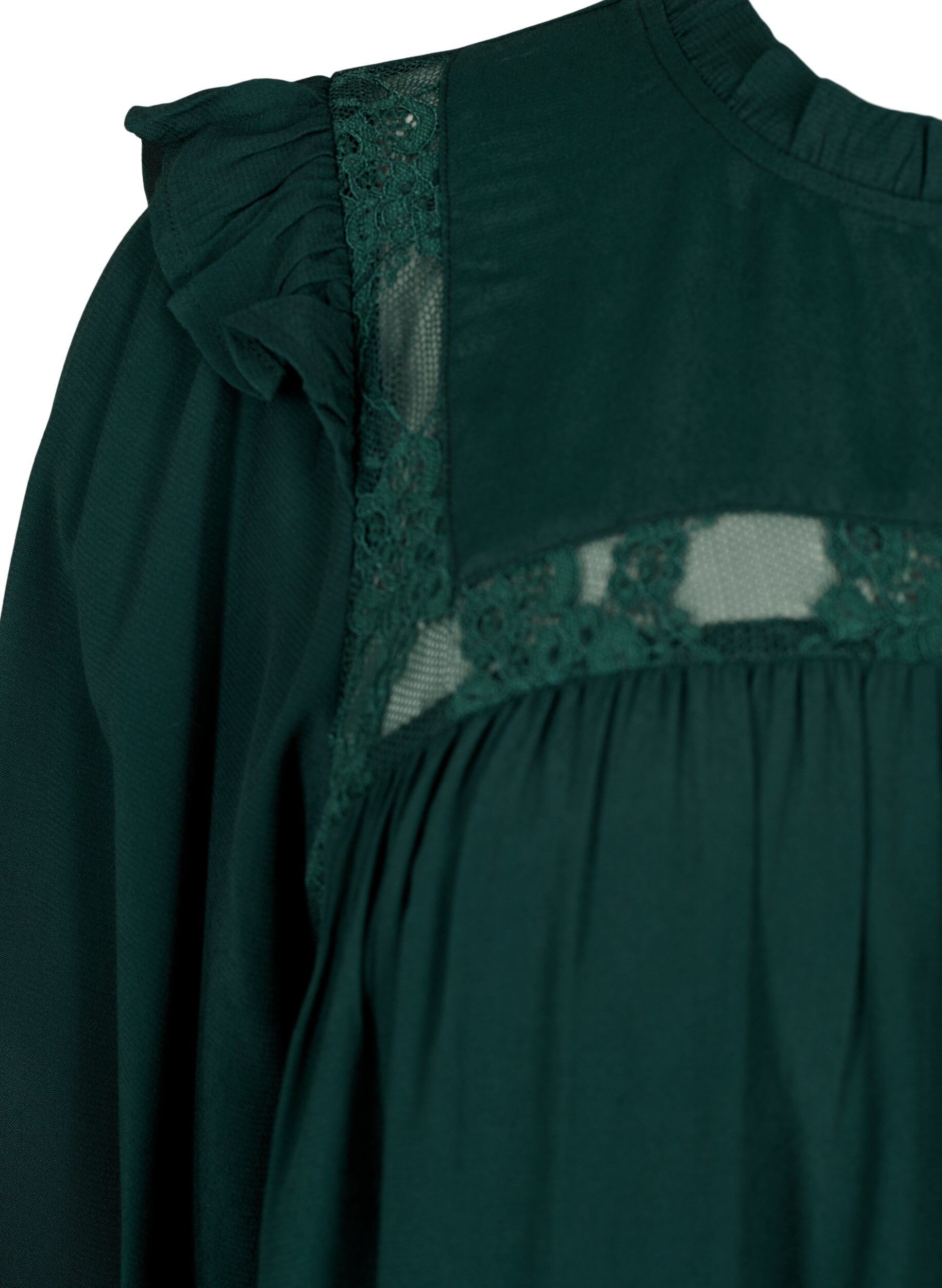 ZizziViscose blouse met ruches en kant, Scarab, Packshot image number 3
