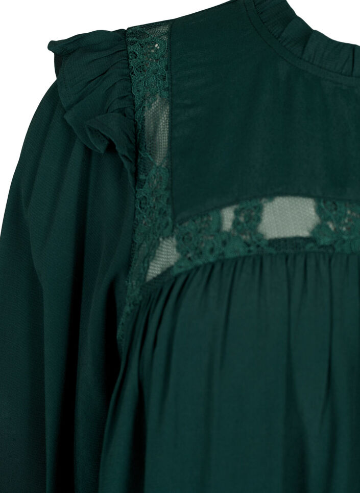 Viscose blouse met ruches en kant, Scarab, Packshot image number 3