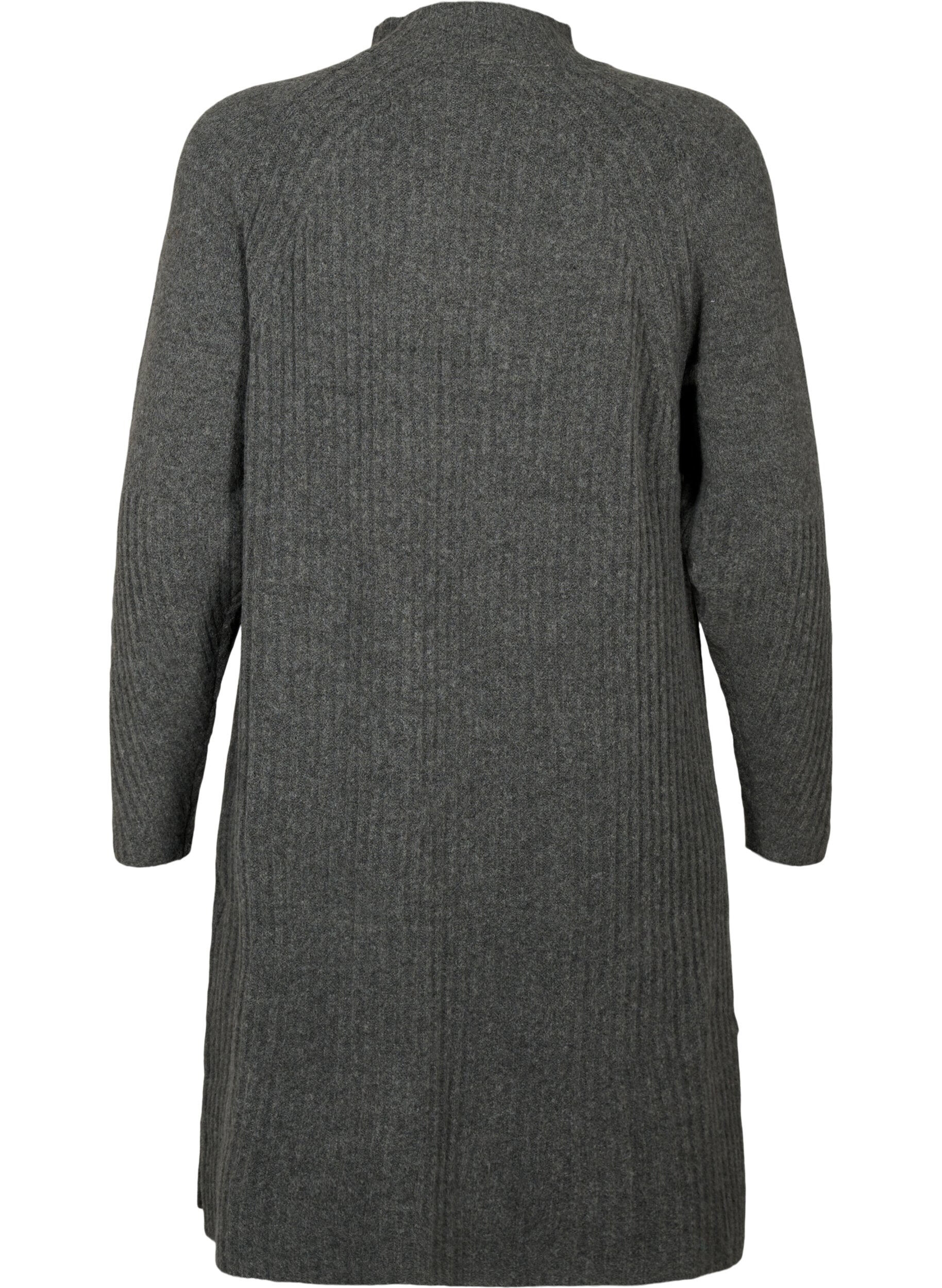 Zizzi Robe en Tricot C&ocirc;tel&eacute; avec Col roul&eacute;, Dark Grey Melange, Packshot image number 1