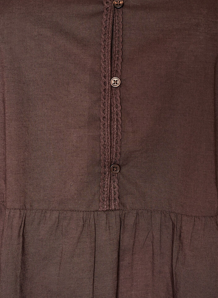 Tunique en coton &agrave; col en V et bordure en crochet, Marron, Packshot image number 2