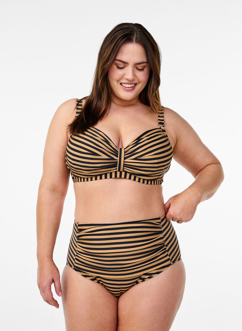Bikinitop met beugel en patroon, Bruin, Model image number 1