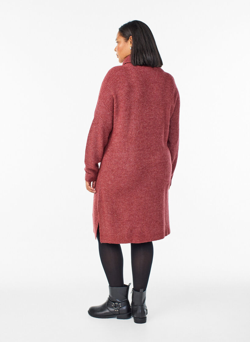 Gebreide jurk met col, Rood, Model image number 1