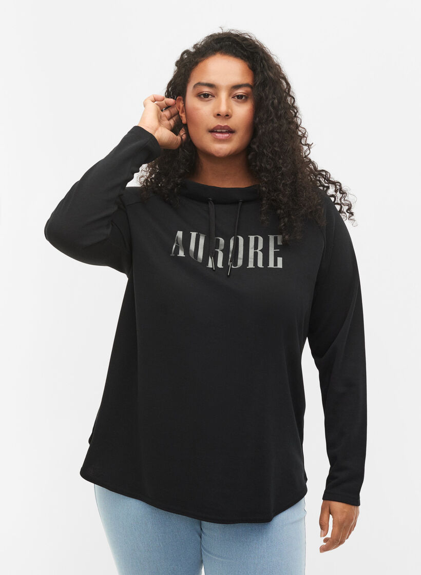 Sweatshirt met hoge kraag, Black, Model image number 0