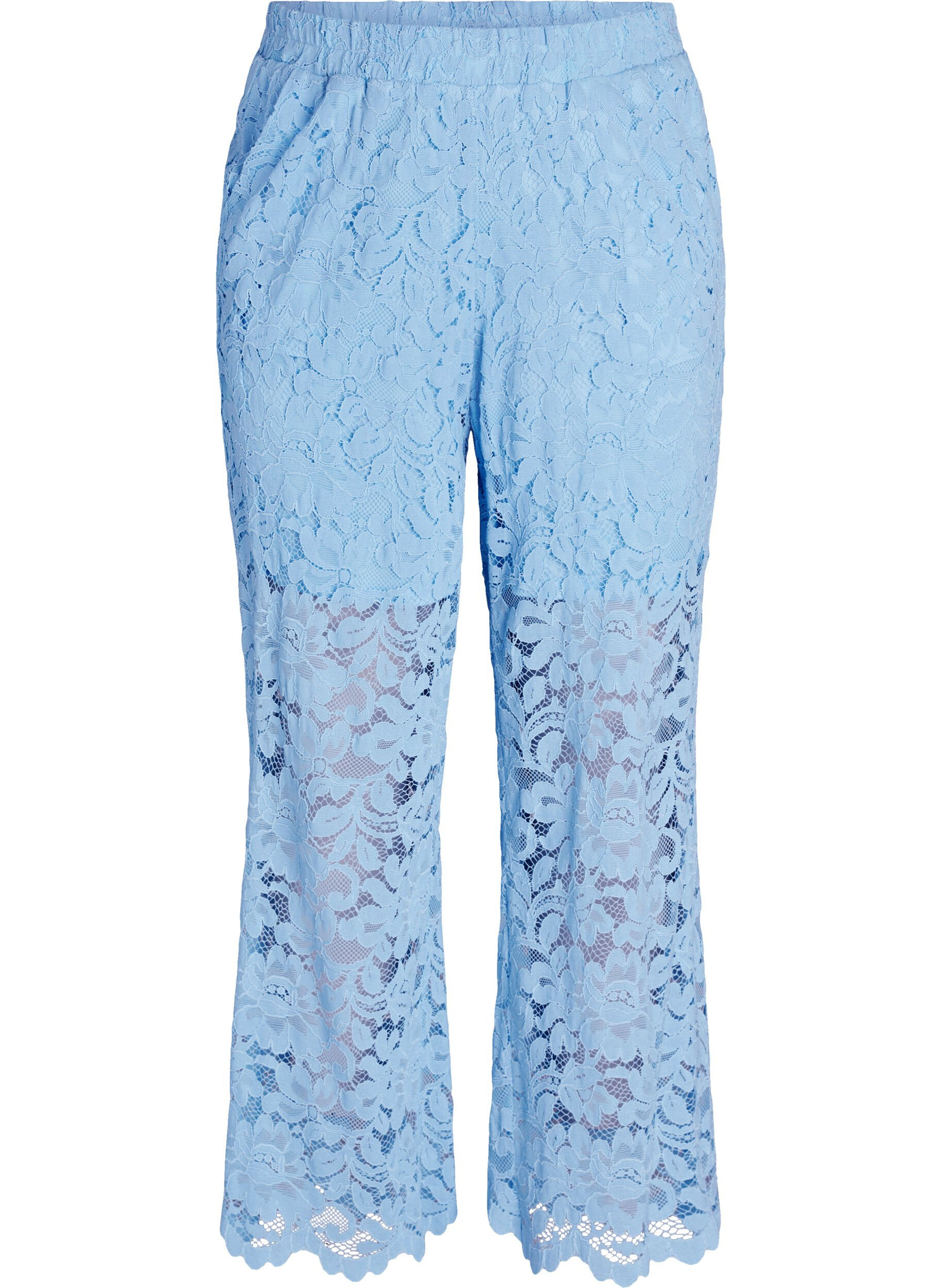 Pantalon taille haute en dentelle &agrave; coupe droite