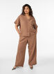 Pantalon taille haute en mousseline de coton &agrave; coupe ample, Marron, Model image number 0