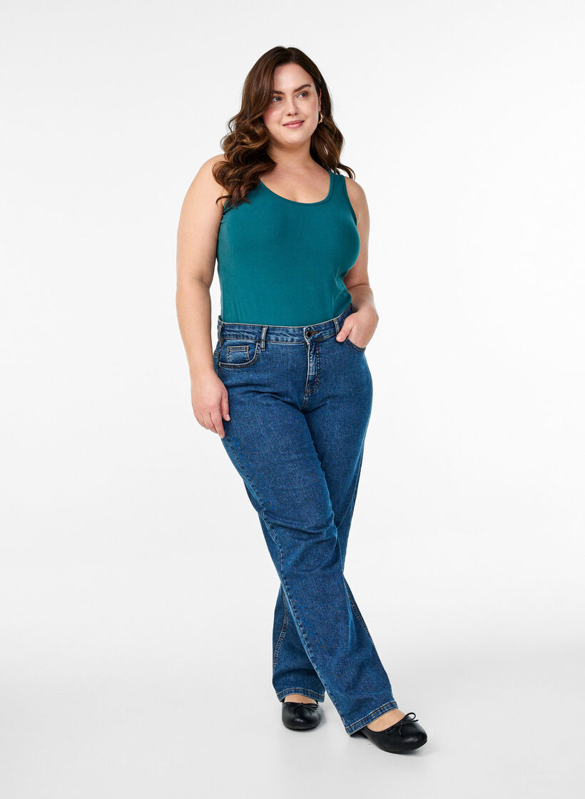 Effen gekleurd basic top in katoen, Groen, Model image number 1