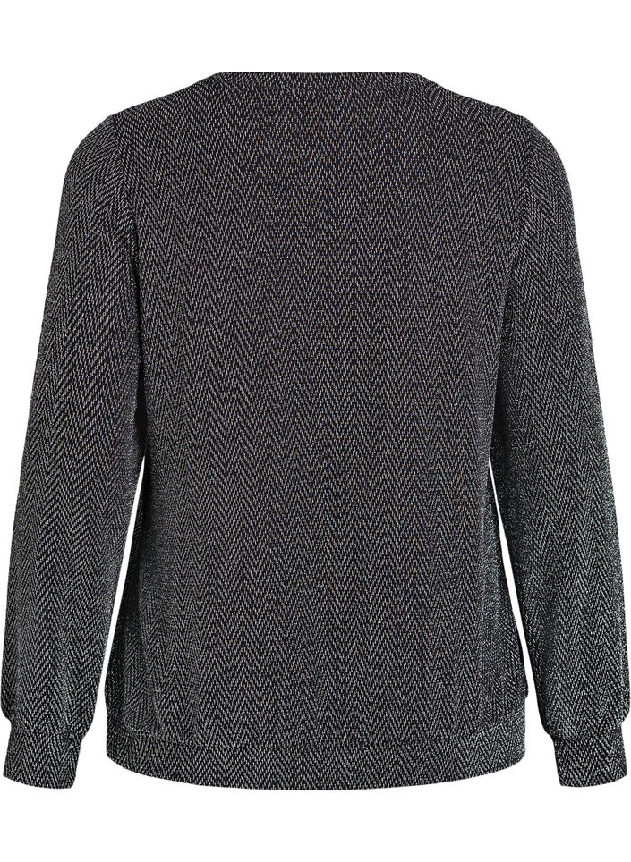 Blouse met visgraatpatroon en glinsterend garen, Zwart, Packshot image number 1