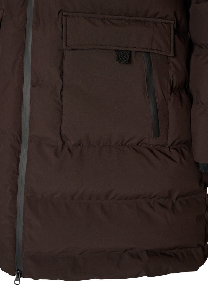 Pufferjas met capuchon en zakken, Bruin, Packshot image number 3