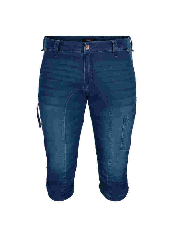 Jean capri coupe slim avec poches, Dark blue denim, Packshot image number 0
