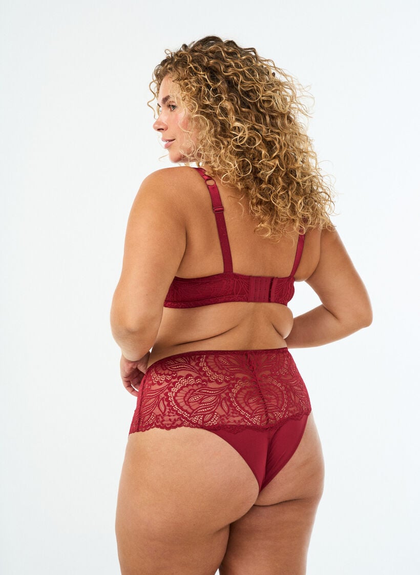 String hipster ouvert taille haute avec dentelle, Rouge, Model image number 1