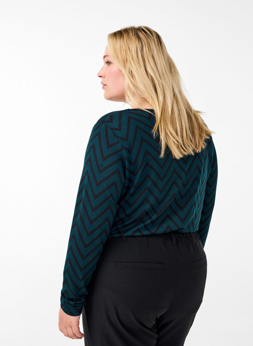 Gedessineerde blouse met lange mouwen, Groen, Model image number 2