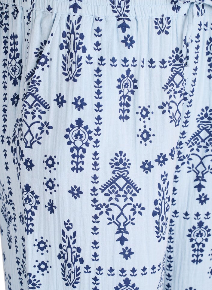 Losse broek in katoenen mousseline met stippen, Blauw, Packshot image number 2