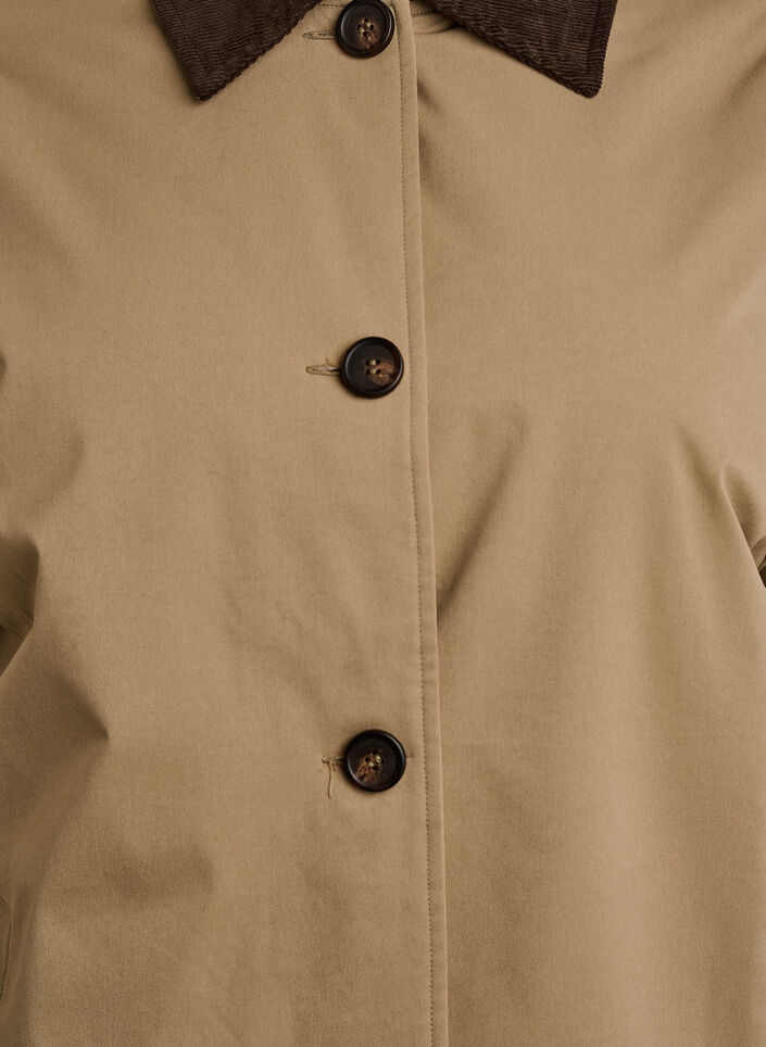 Veste mi-longue avec col en velours c&ocirc;tel&eacute;, Beige, Packshot