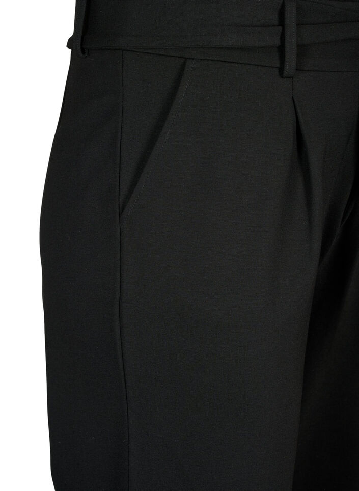Broek met hoge taille, ruches en trekkoord, Black, Packshot image number 2