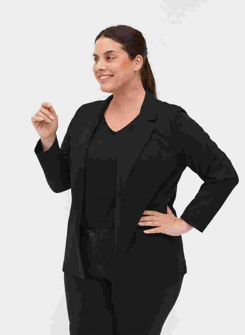 Blazer simple avec bouton et poches décoratives, Black, Model image number 0