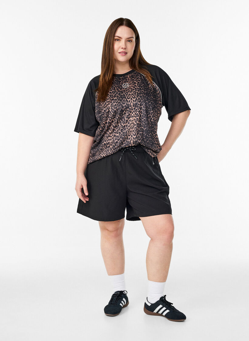 Workout T-shirt met raglanmouwen en luipaardprint, Bruin, Model image number 1