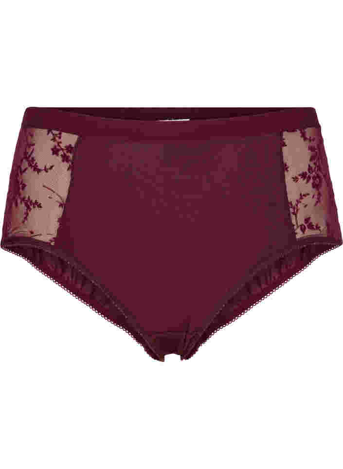 Culotte avec dentelle et taille régulière, Bordeaux Ass, Packshot image number 0