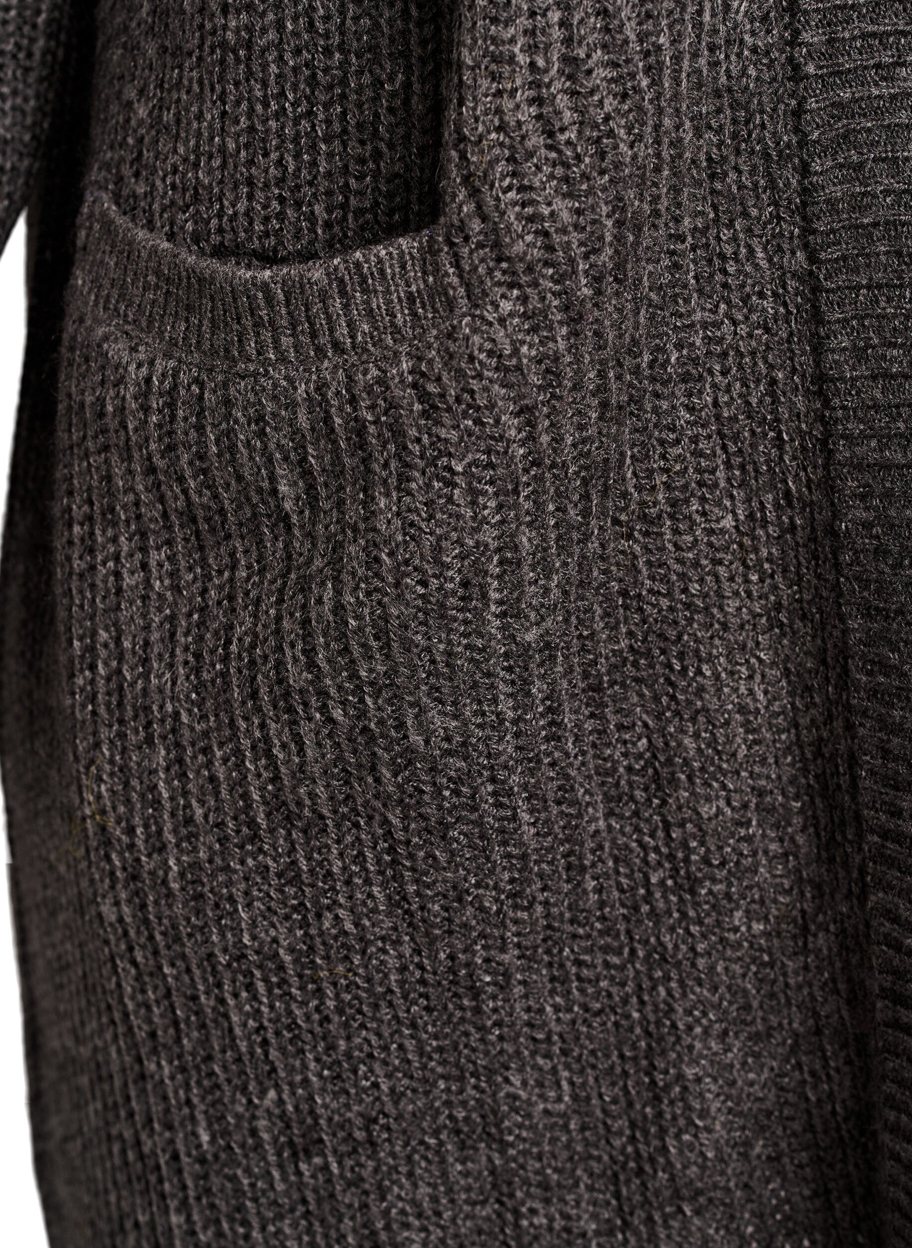 Zizzi FLASH - Cardigan long en maille c&ocirc;tel&eacute;e avec poches, Gris anthracite, Packshot image number 3
