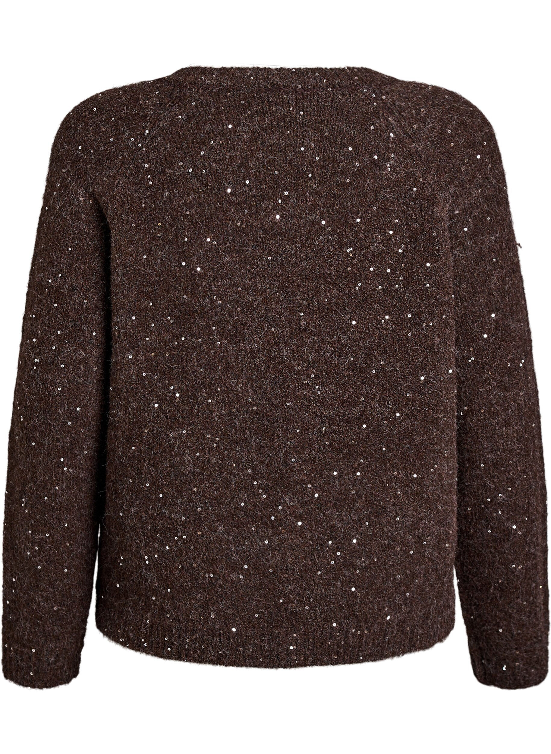 Zizzi Cardigan en maille avec sequins, Marron, Packshot image number 1