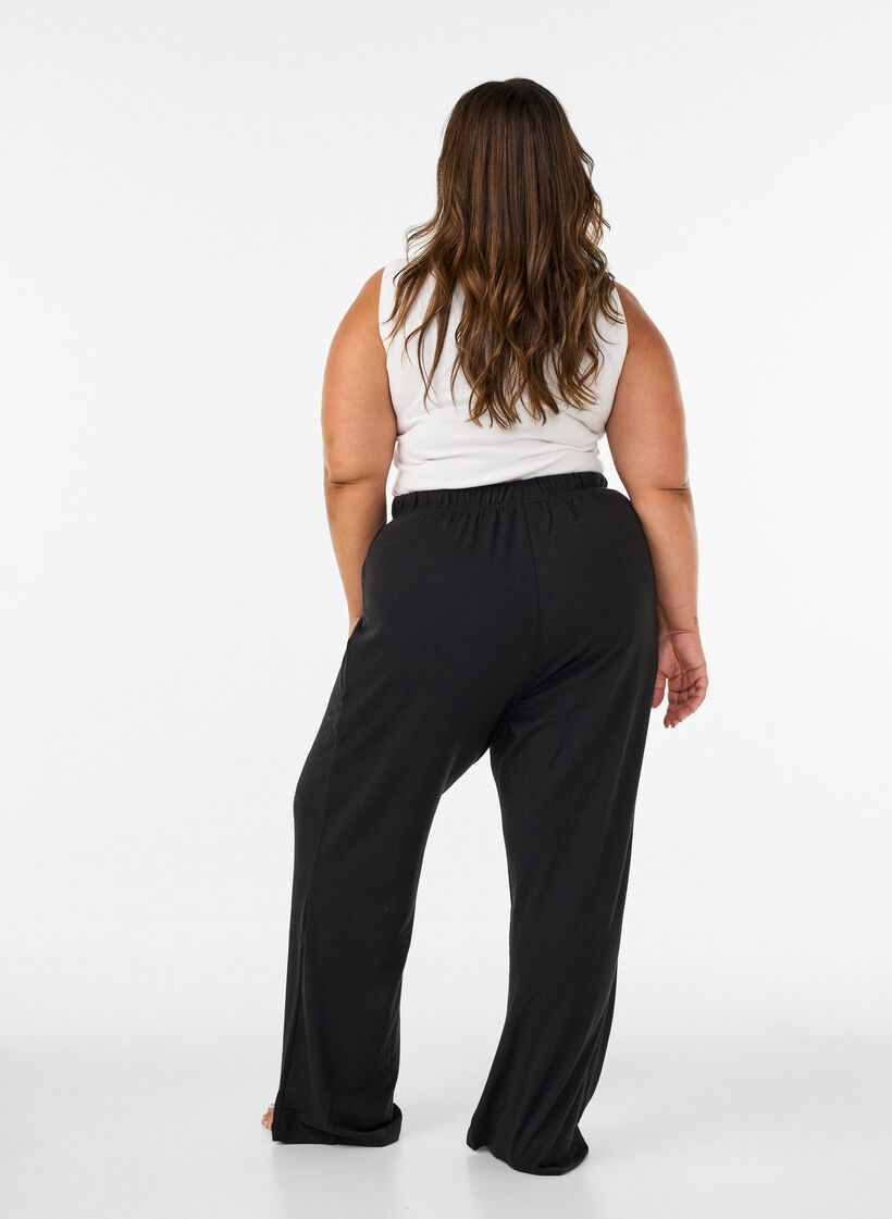 Pantalon ample taille haute en jersey, Noir, Model image number 2