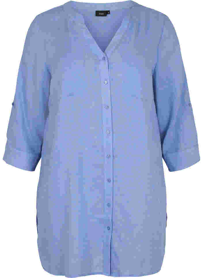 Lange blouse met 3/4 mouwen en v-hals, Ultramarine, Packshot image number 0