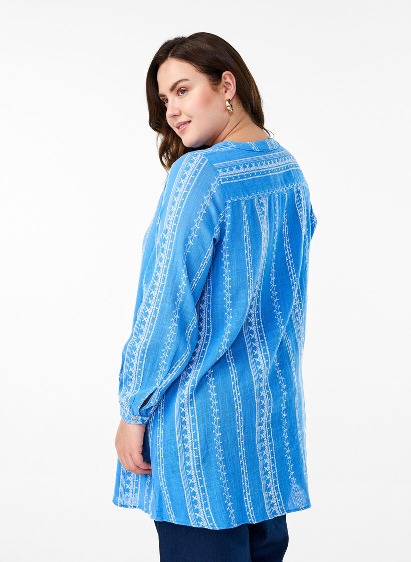 Tunic met geborduurd patroon, Blauw, Model image number 2