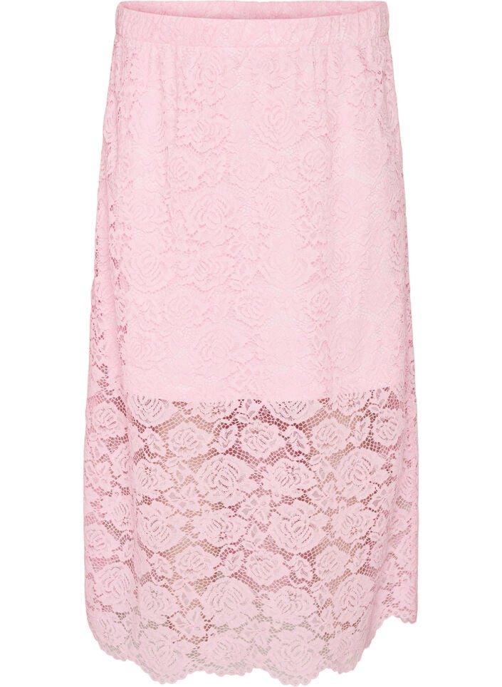 Jupe midi en dentelle avec taille &eacute;lastique, Rose, Packshot image number 0