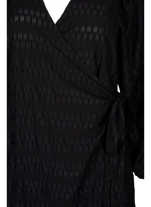 Robe portefeuille à manches longues et motif texturé, Black, Packshot image number 2