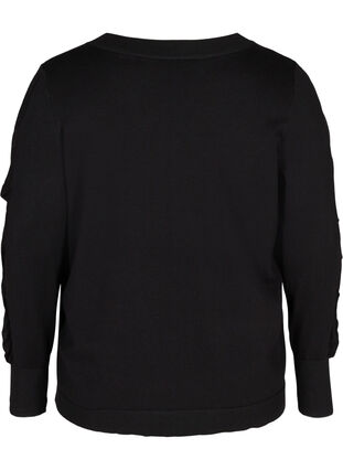 Pull tricoté en viscose à manches froissées, Black, Packshot image number 1
