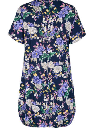 Viscose jurk met print en korte mouwen , Blue Flower AOP, Packshot image number 1