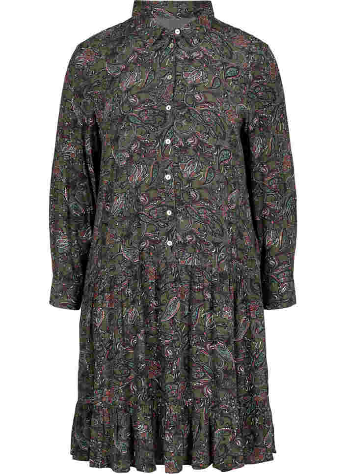 Robe chemise en viscose à imprimé cachemire, Green Paisley AOP, Packshot image number 0