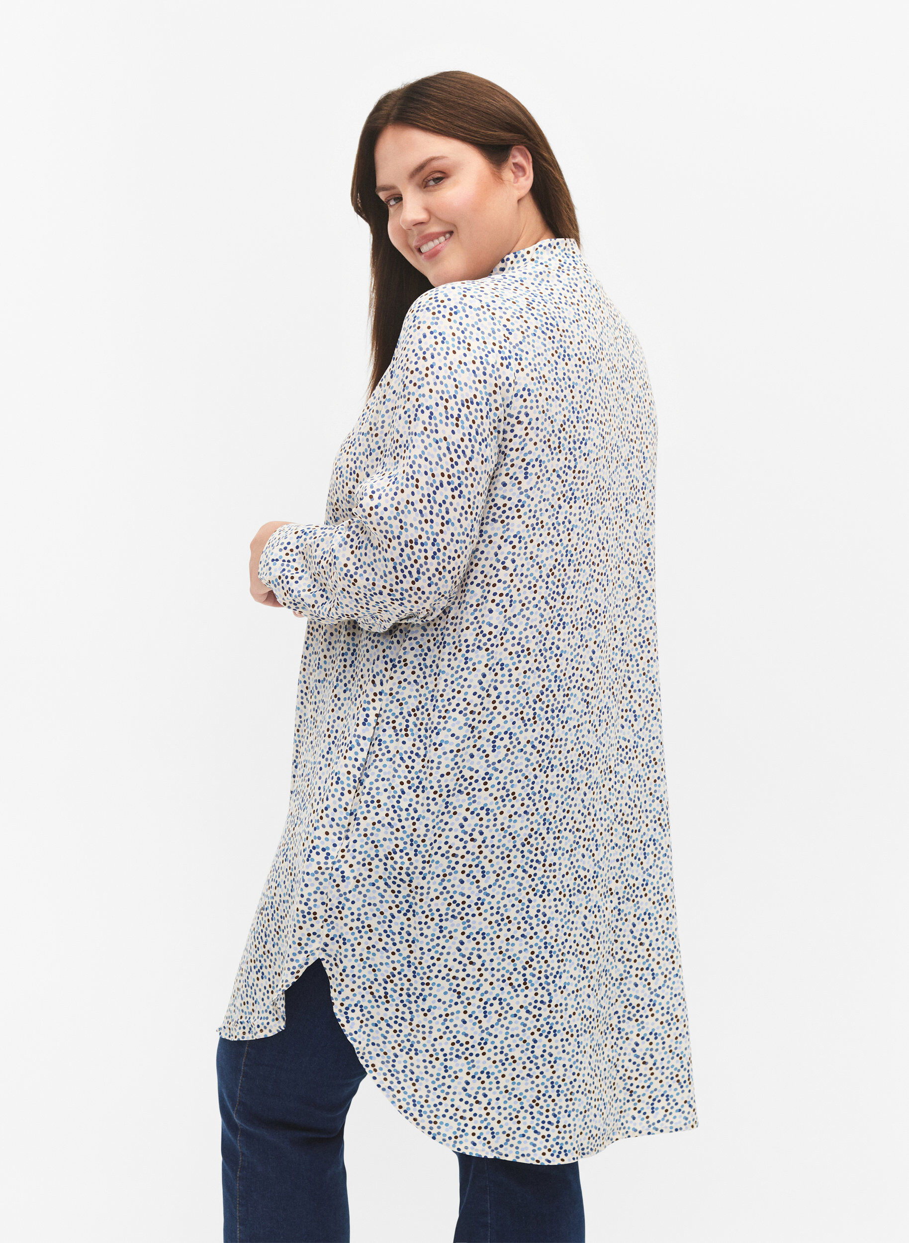 ZizziGestippelde viscose jurk met knopen, Blue Dot AOP, Model image number 1