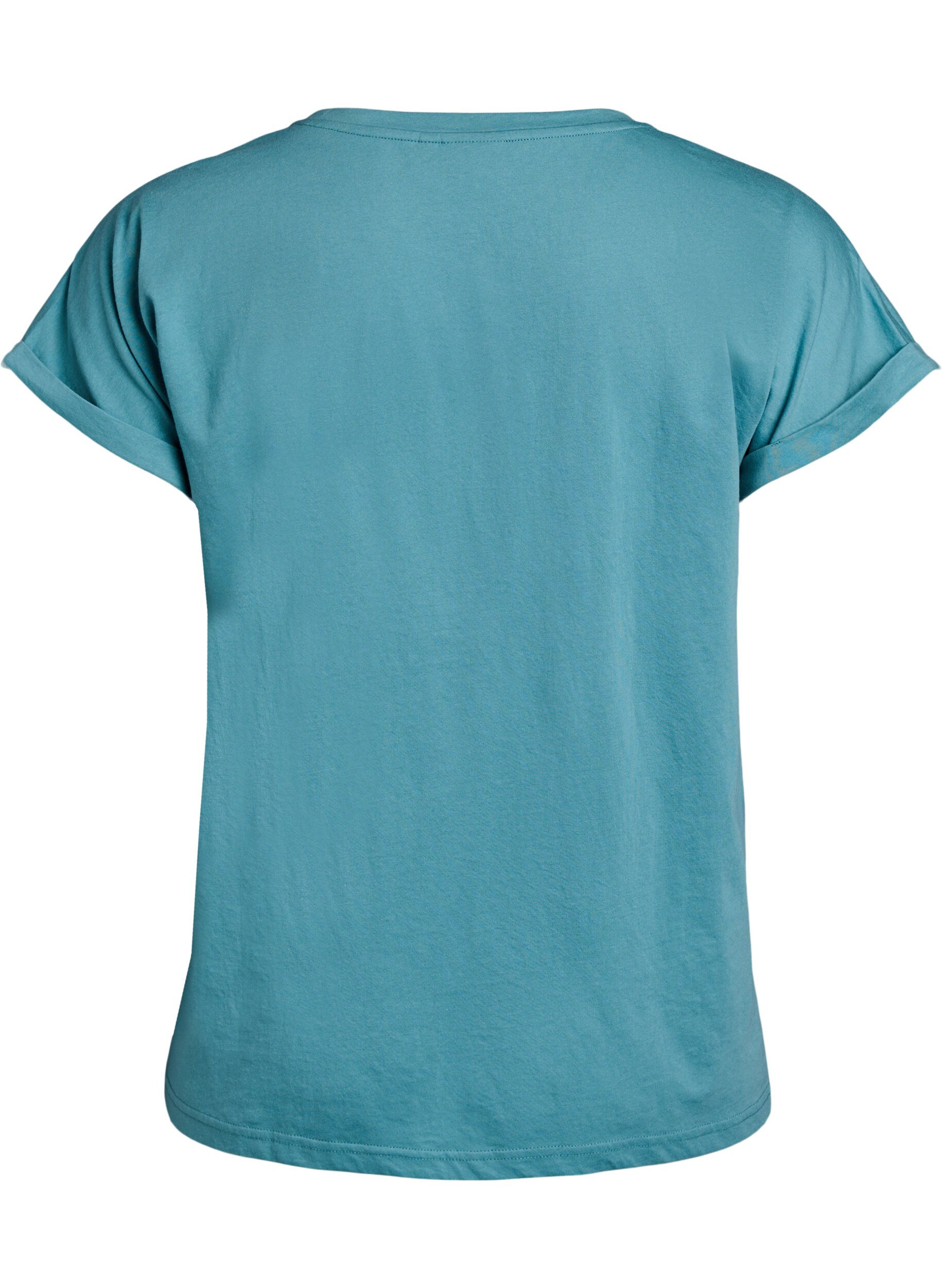 ZizziT-shirt met korte mouwen van katoenmix, Blauw, Packshot image number 1