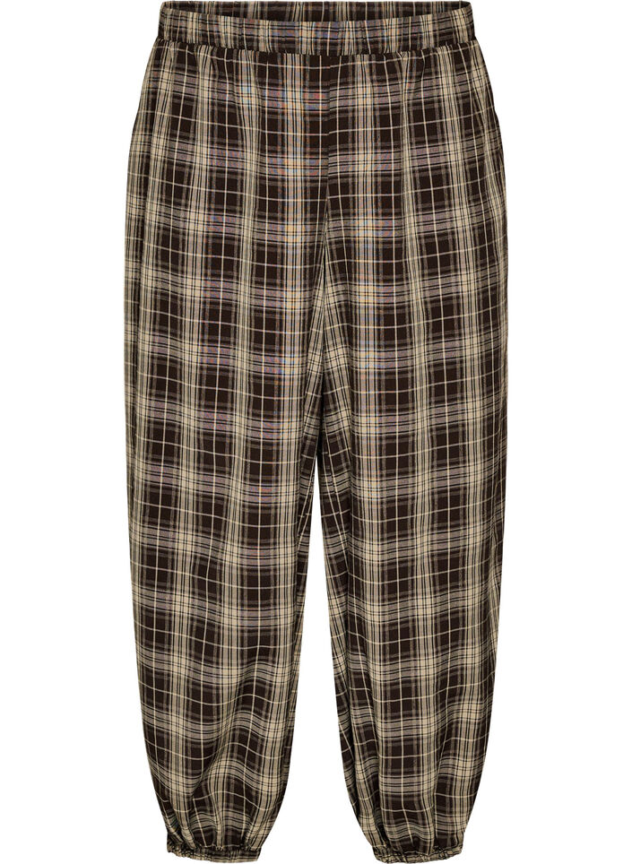 Pantalon ballon &agrave; carreaux avec taille haute, Vert, Packshot image number 0