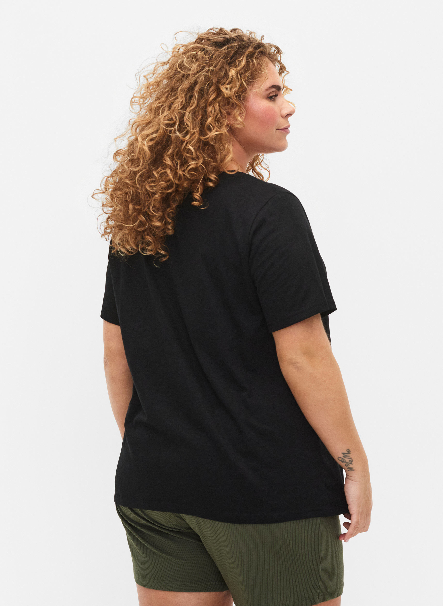 ZizziBasic t-shirt met korte mouwen en v-hals, Zwart, Model image number 2