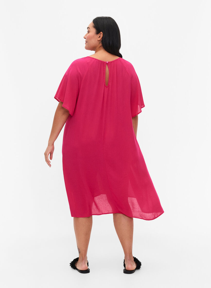 Jurk van viscose met korte mouwen, Bright Rose, Model image number 1