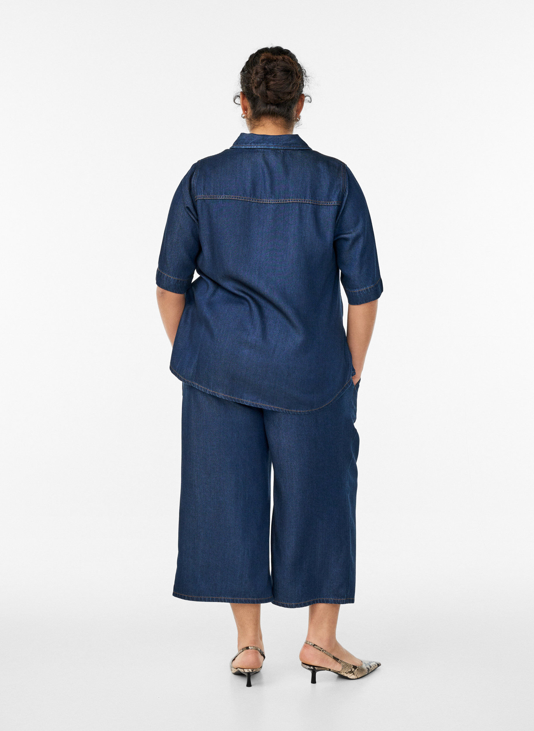 ZizziLyocell culotte broek met wijde pijpen en denimlook, Blauw, Model image number 1