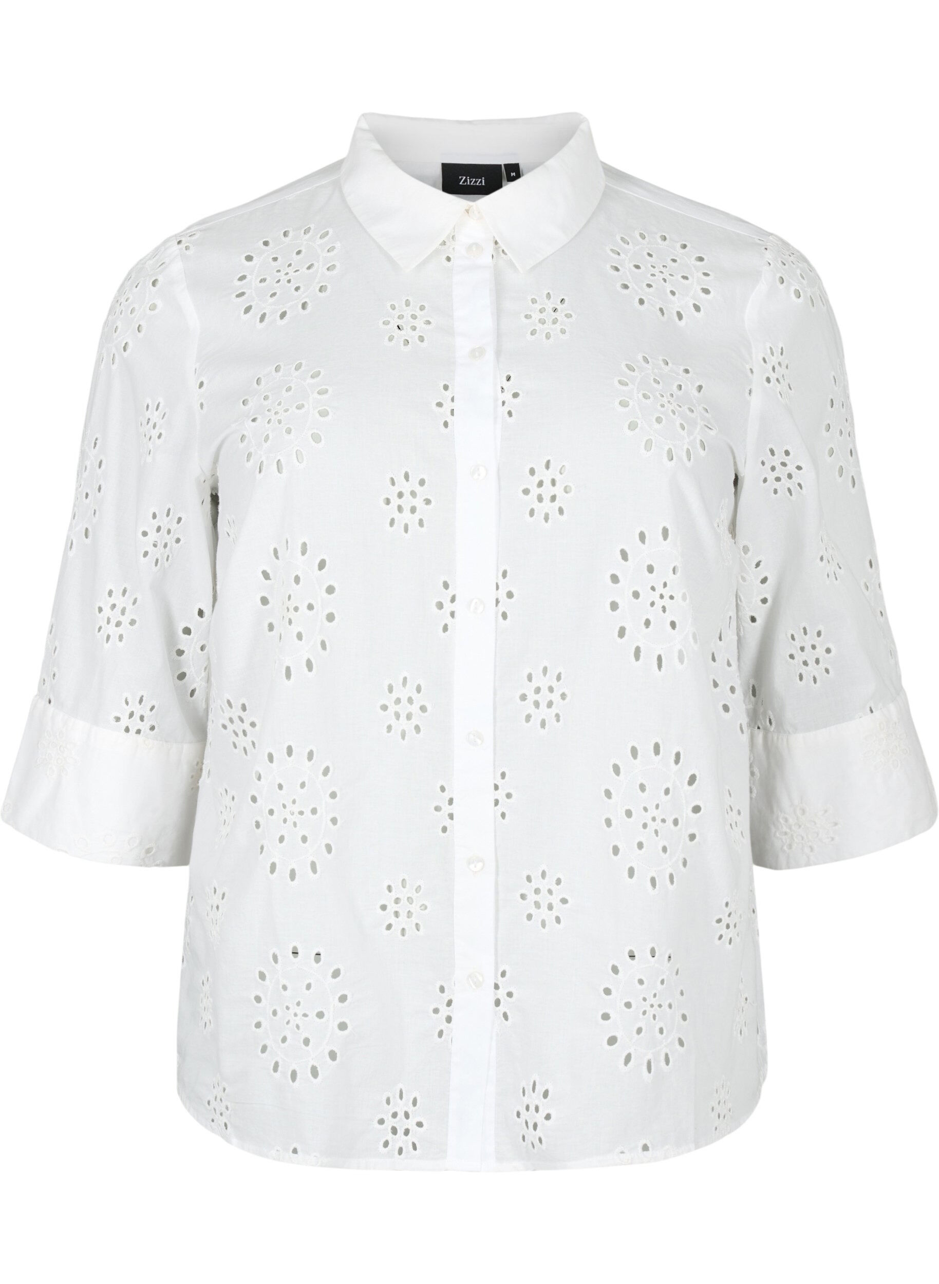 ZizziShirtblouse met Engels borduurwerk en 3/4-mouwen, Bright White, Packshot image number 0