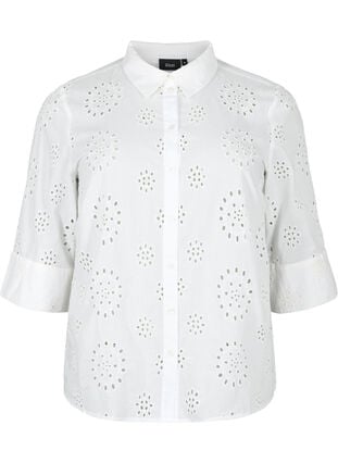 Shirtblouse met Engels borduurwerk en 3/4-mouwen, Bright White, Packshot image number 0
