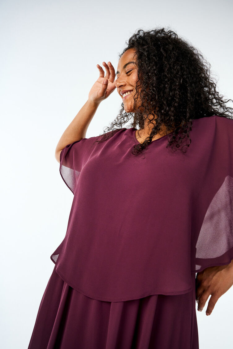 Robe longue de ligne A avec des manches courtes, Bordeaux, Image image number 0