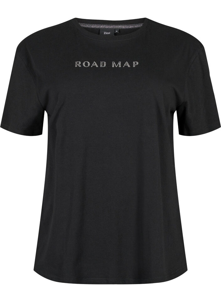 T-shirt en coton biologique avec des similipierres, Black, Packshot image number 0