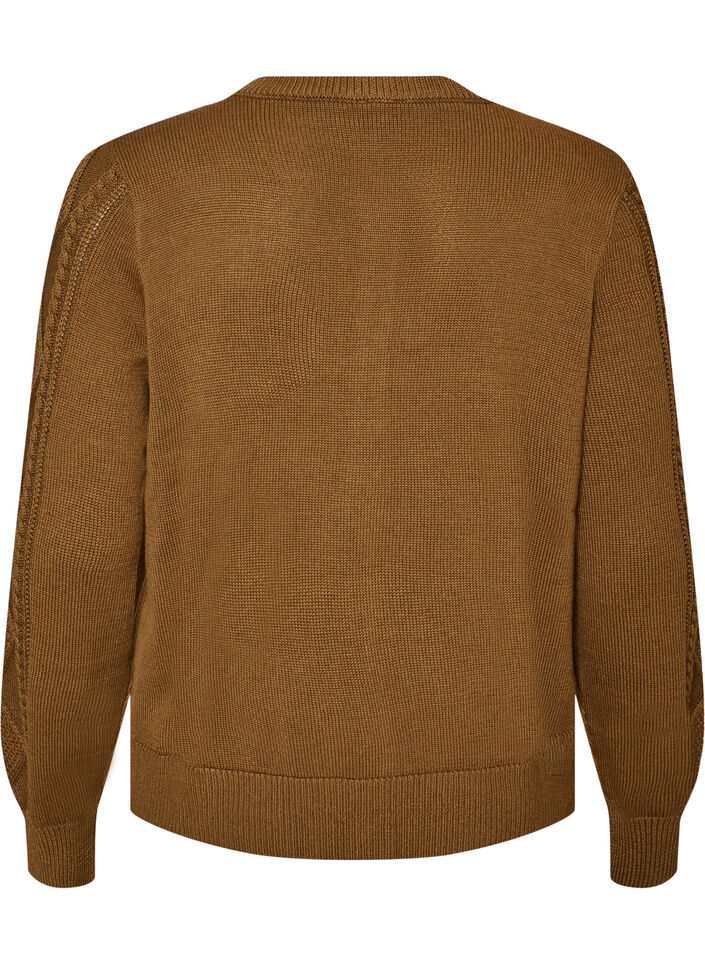 Cardigan en maille torsad&eacute;e avec boutons d&eacute;coratifs, Marron, Packshot image number 1