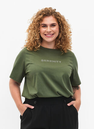 T-shirt van biologisch katoen met tekst, Thyme SERENITY, Model image number 0