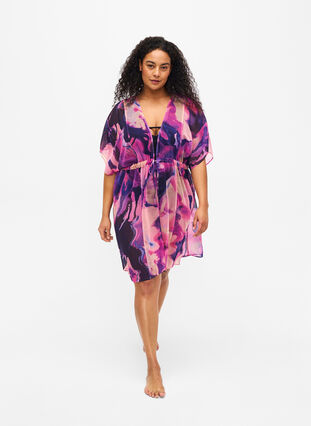 Kimono de plage avec imprimé, Purple Swirl, Model image number 2