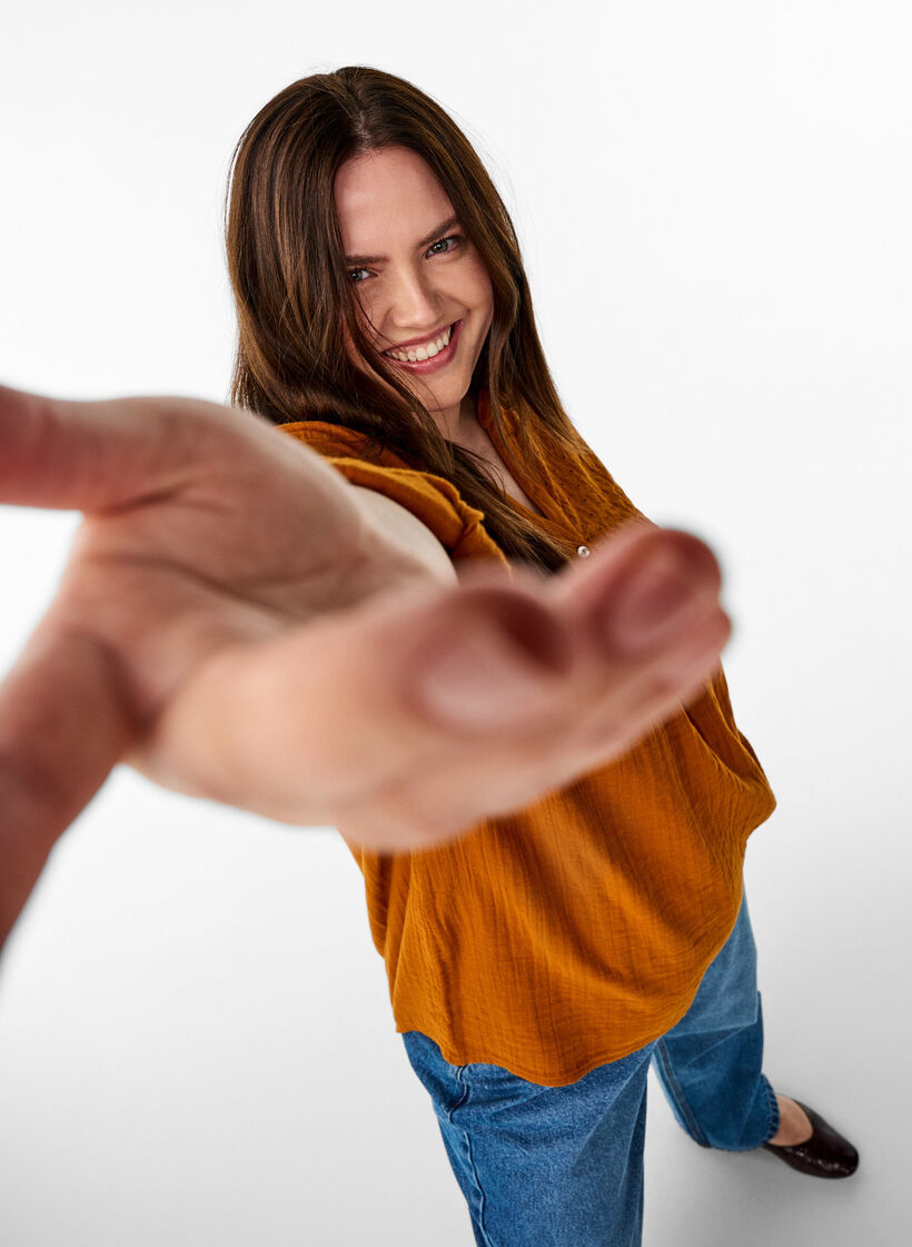 Blouse en mousseline de coton avec broderie anglaise, Orange, Model image number 3