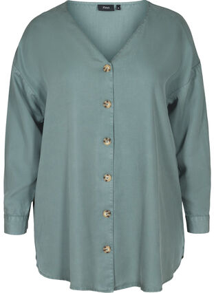 Lyocell blouse met v-hals, Balsam Green, Packshot image number 0